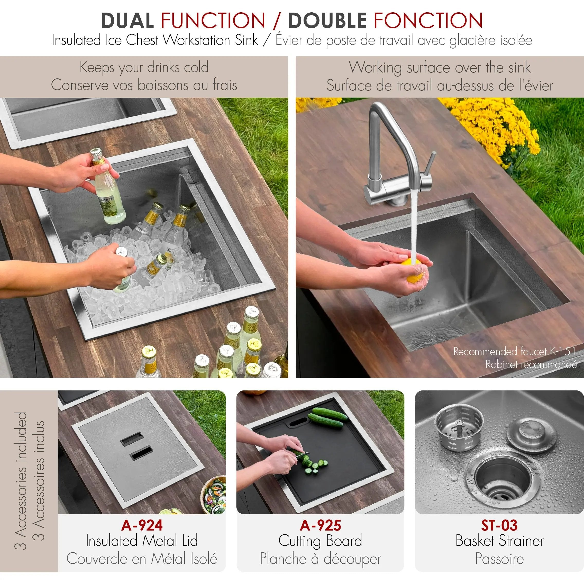 Stylish 20" Dual-Mount Stainless Steel Insulated Ice Chest Workstation Sink with Dura-Tek - Plumbing Market