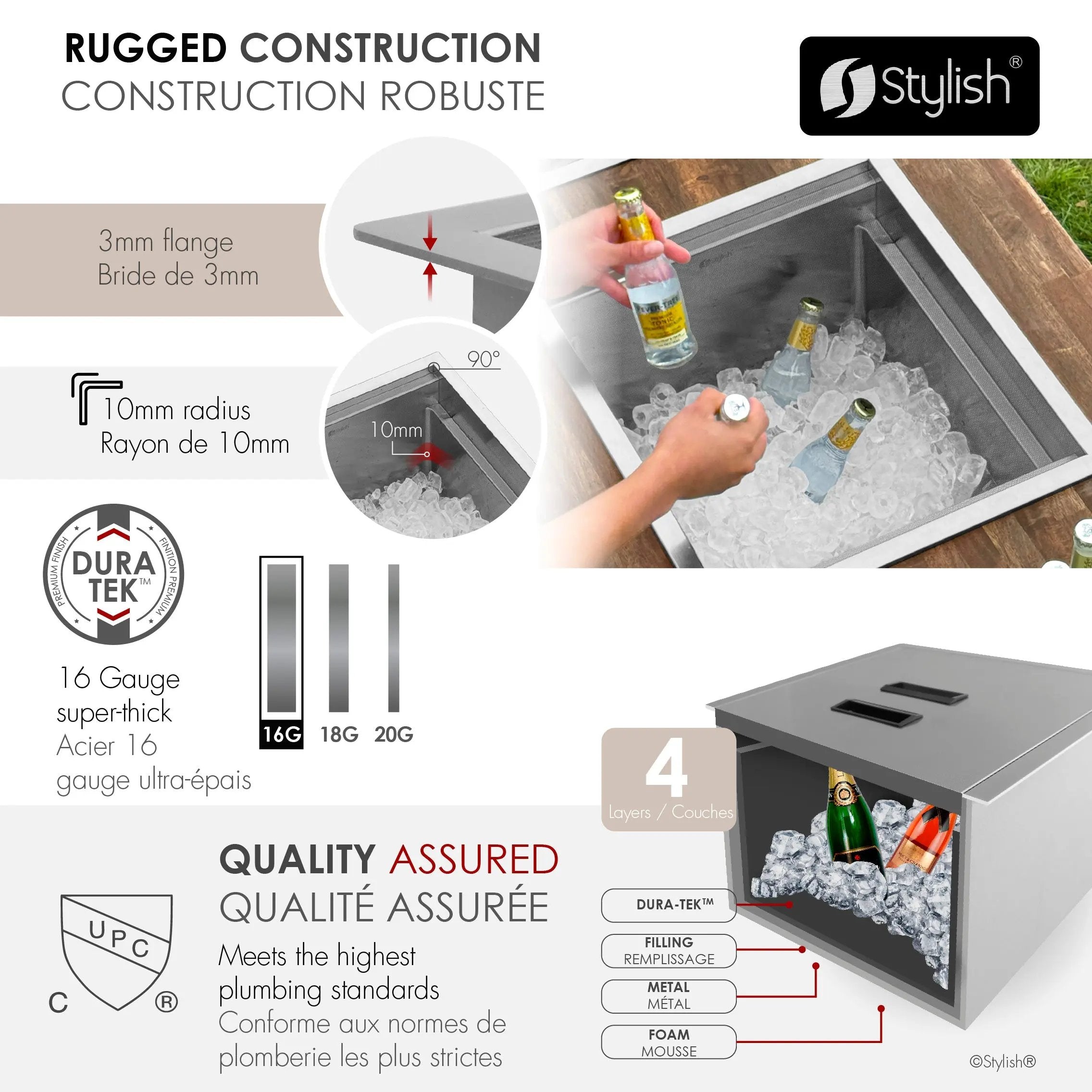 Stylish 20" Dual-Mount Stainless Steel Insulated Ice Chest Workstation Sink with Dura-Tek - Plumbing Market