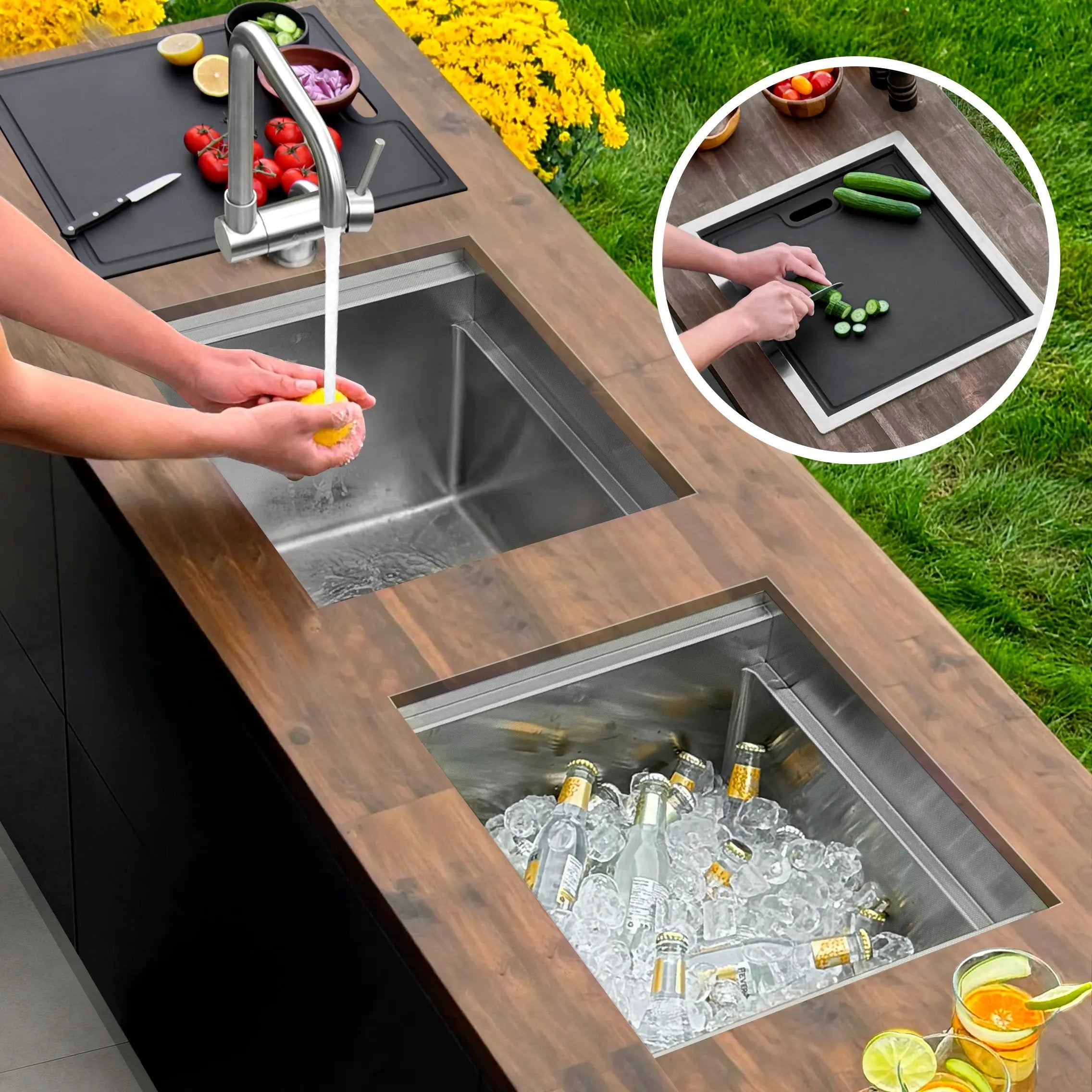 Stylish 20" Dual-Mount Stainless Steel Insulated Ice Chest Workstation Sink with Dura-Tek - Plumbing Market