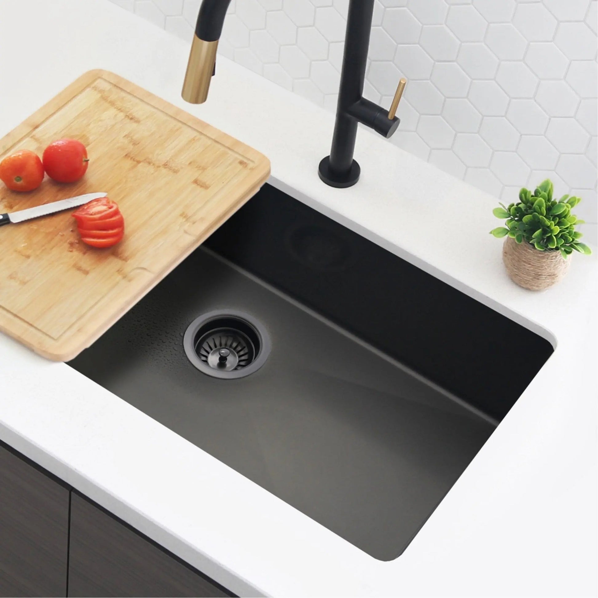 Stylish 3.5" Round Black Standard Strainer with Removable Basket - Plumbing Market