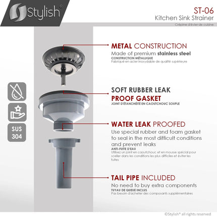 Stylish 3.5" Round Black Standard Strainer with Removable Basket - Plumbing Market