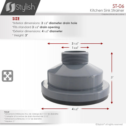 Stylish 3.5" Round Black Standard Strainer with Removable Basket - Plumbing Market