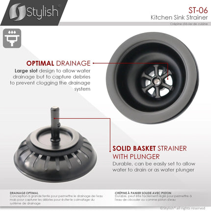 Stylish 3.5" Round Black Standard Strainer with Removable Basket - Plumbing Market