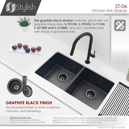 Stylish 3.5" Round Black Standard Strainer with Removable Basket - Plumbing Market