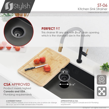 Stylish 3.5" Round Black Standard Strainer with Removable Basket - Plumbing Market