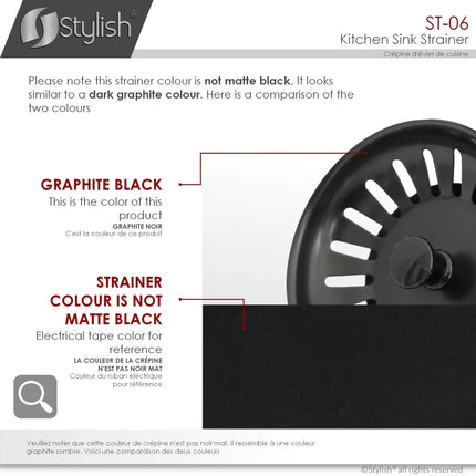 Stylish 3.5" Round Black Standard Strainer with Removable Basket - Plumbing Market