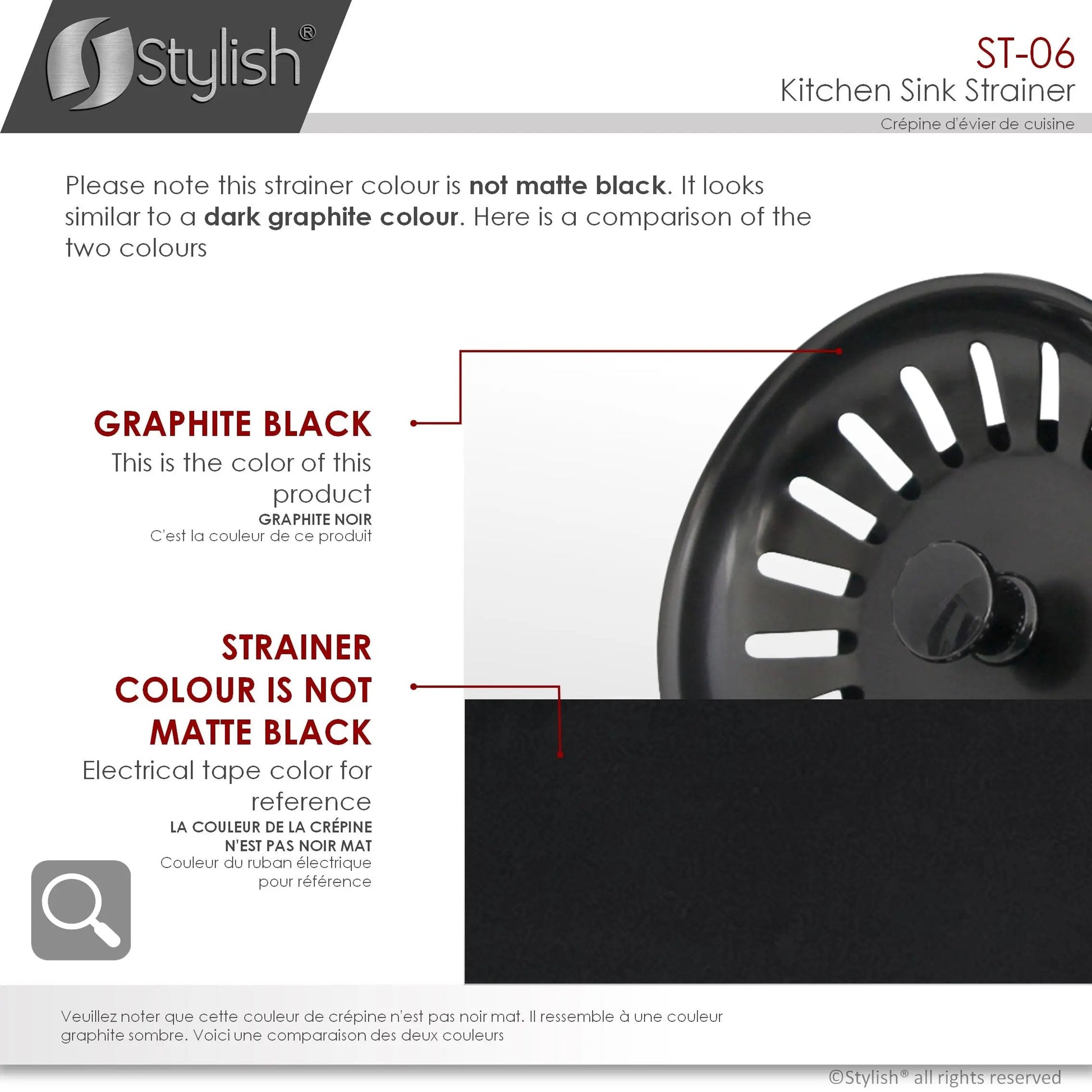 Stylish 3.5" Round Black Standard Strainer with Removable Basket - Plumbing Market