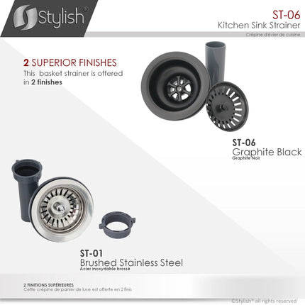 Stylish 3.5" Round Black Standard Strainer with Removable Basket - Plumbing Market