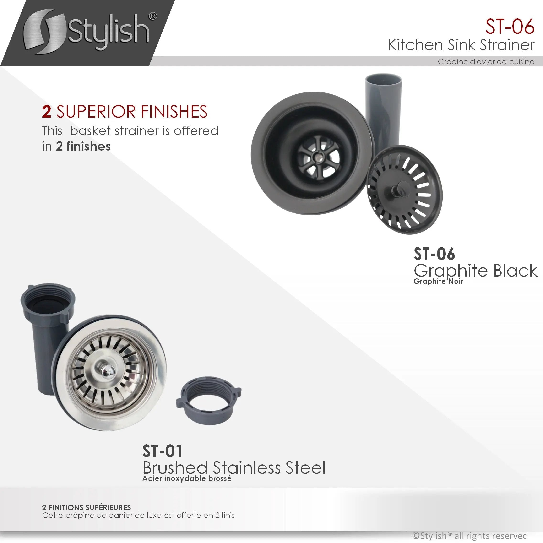 Stylish 3.5" Round Black Standard Strainer with Removable Basket - Plumbing Market