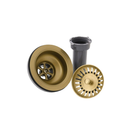 Stylish 3.5" Round Brushed Gold Standard Strainer with Removable Basket - Plumbing Market