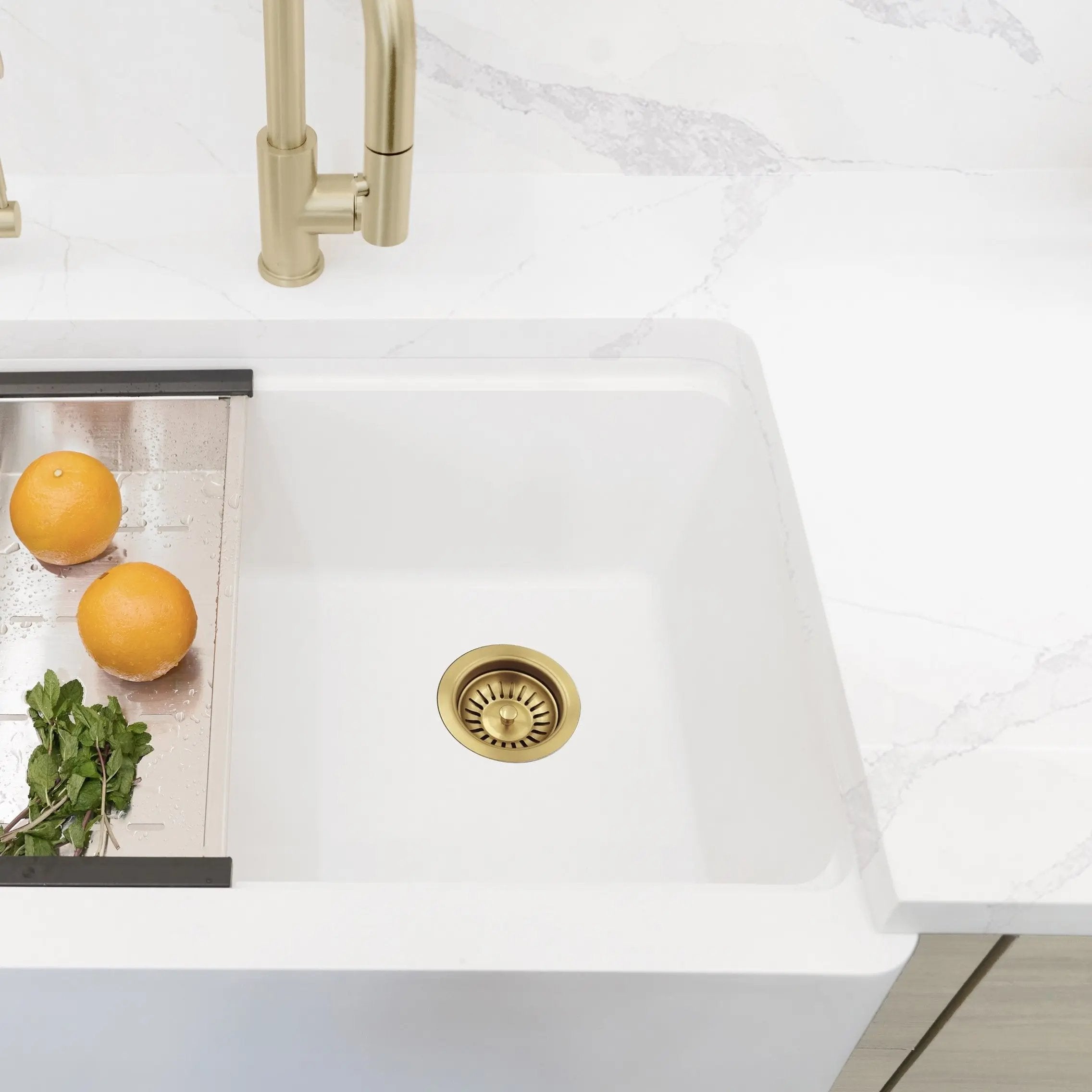 Stylish 3.5" Round Brushed Gold Standard Strainer with Removable Basket - Plumbing Market