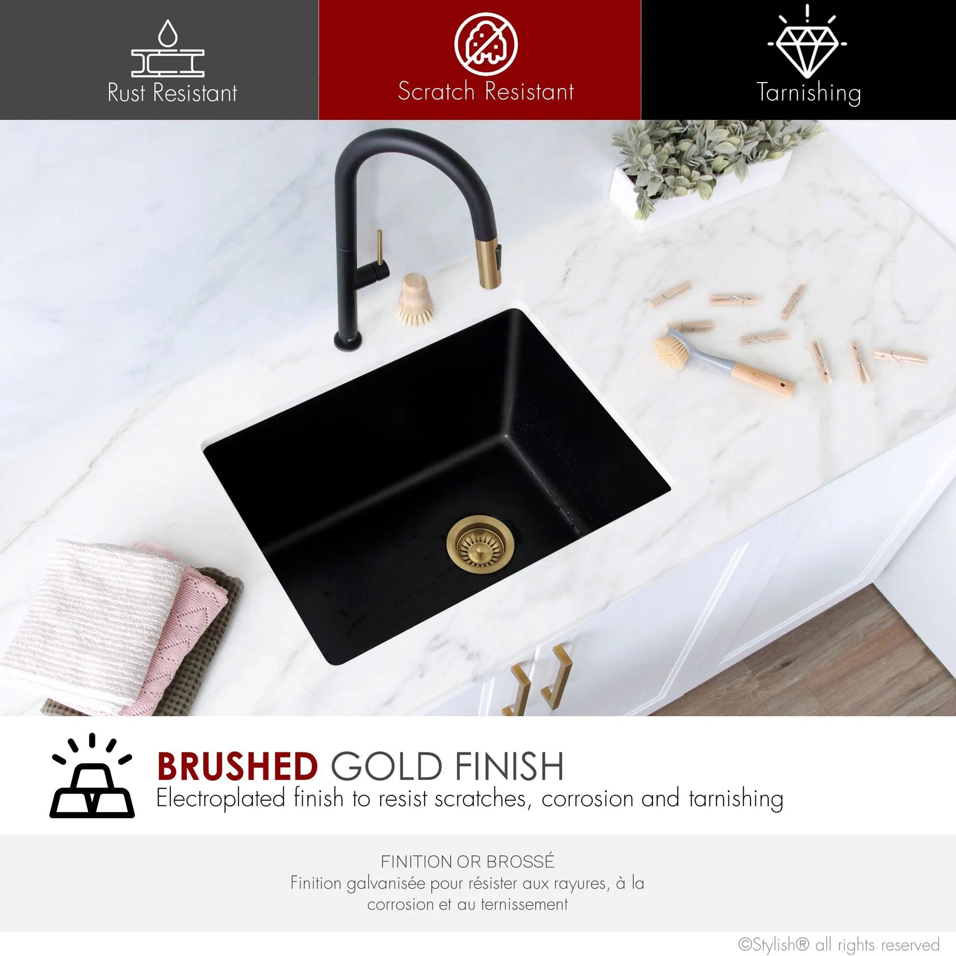 Stylish 3.5" Round Brushed Gold Standard Strainer with Removable Basket - Plumbing Market