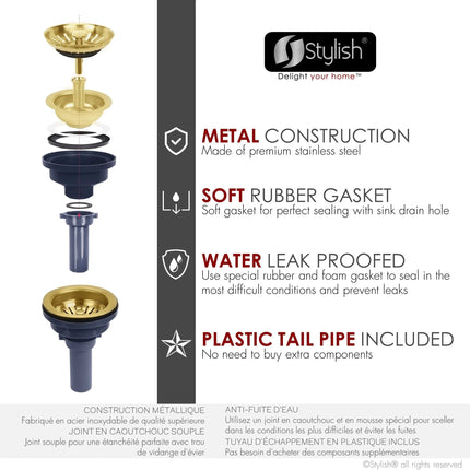 Stylish 3.5" Round Brushed Gold Standard Strainer with Removable Basket - Plumbing Market