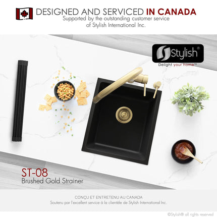 Stylish 3.5" Round Brushed Gold Standard Strainer with Removable Basket - Plumbing Market