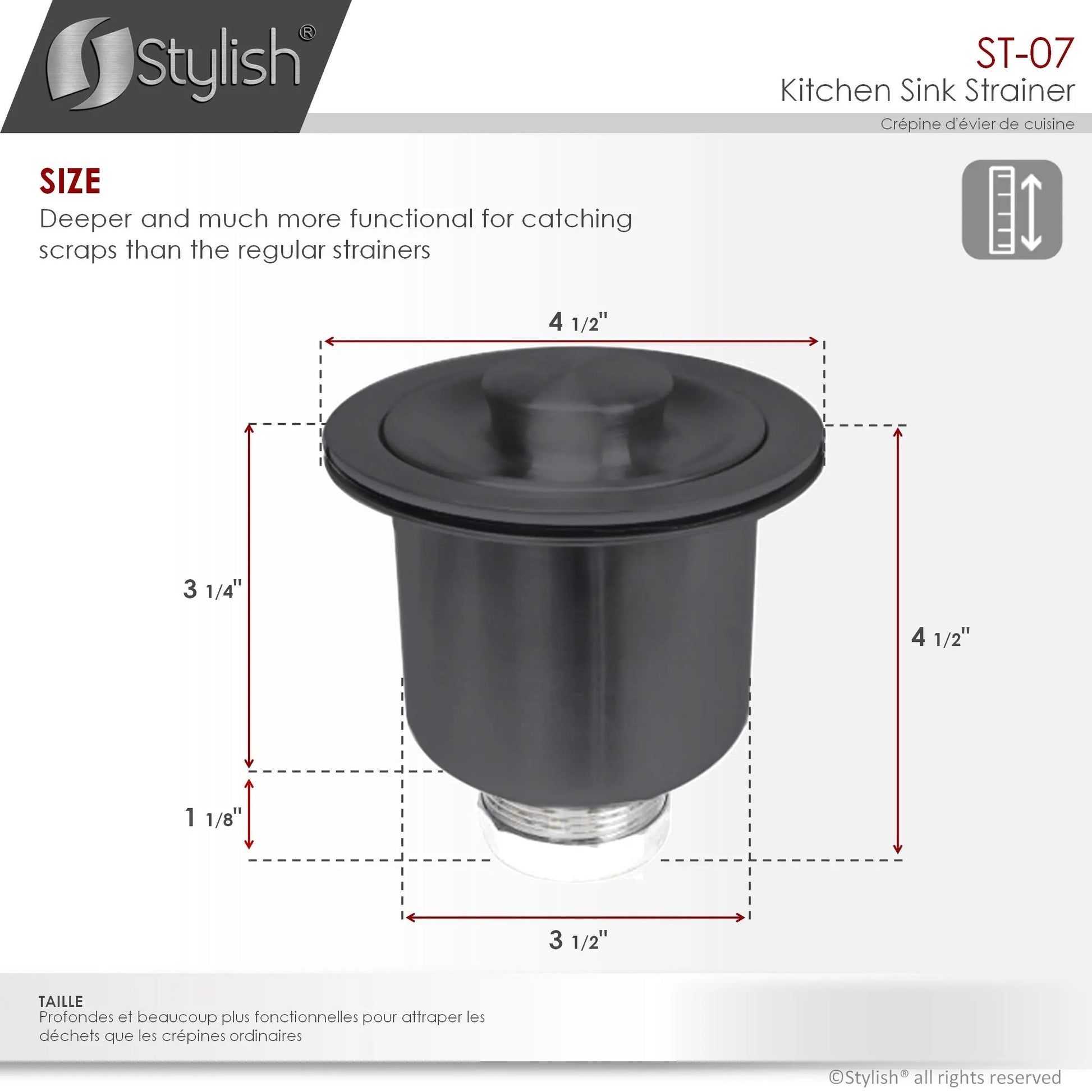 Stylish 3.5" Round Graphite Black Strainer with Deep Removable Basket - Plumbing Market