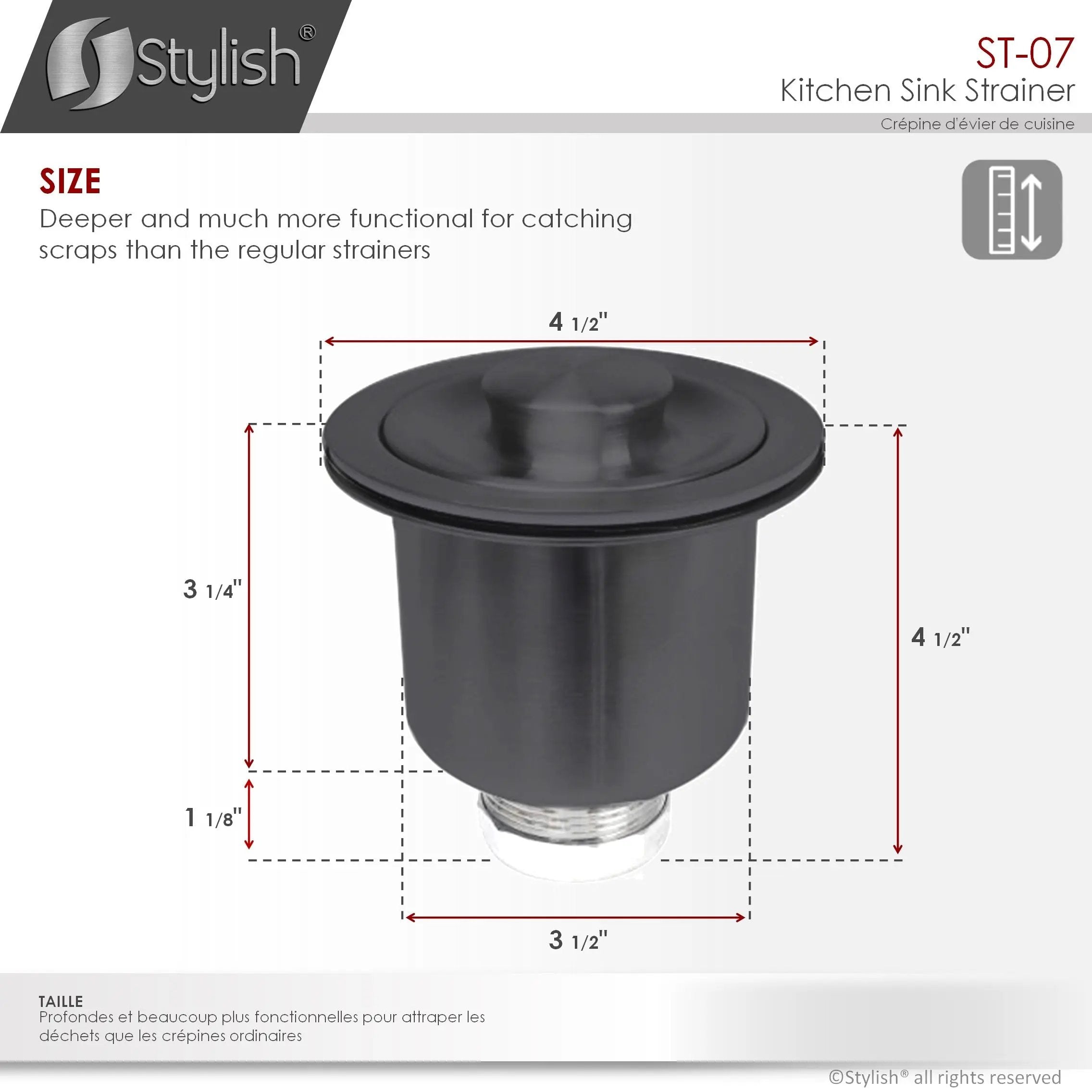 Stylish 3.5" Round Graphite Black Strainer with Deep Removable Basket - Plumbing Market