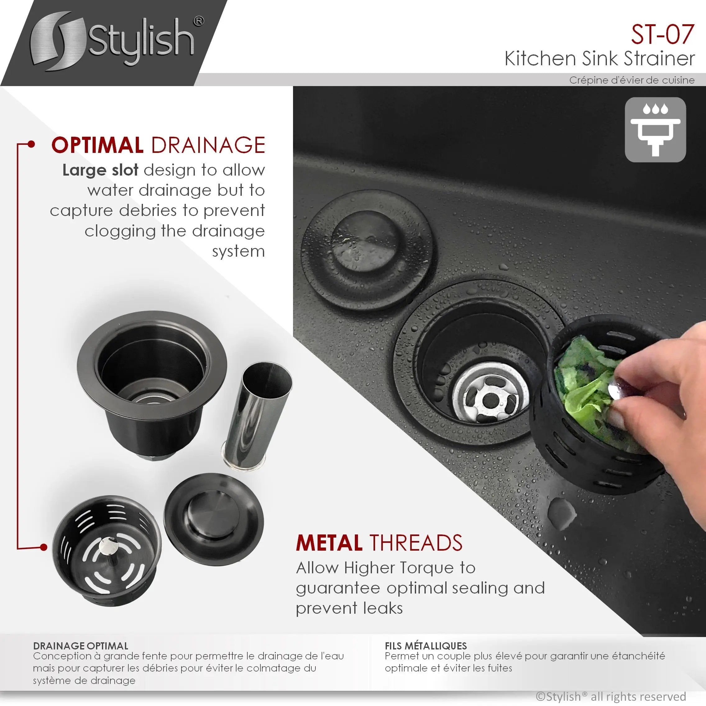 Stylish 3.5" Round Graphite Black Strainer with Deep Removable Basket - Plumbing Market
