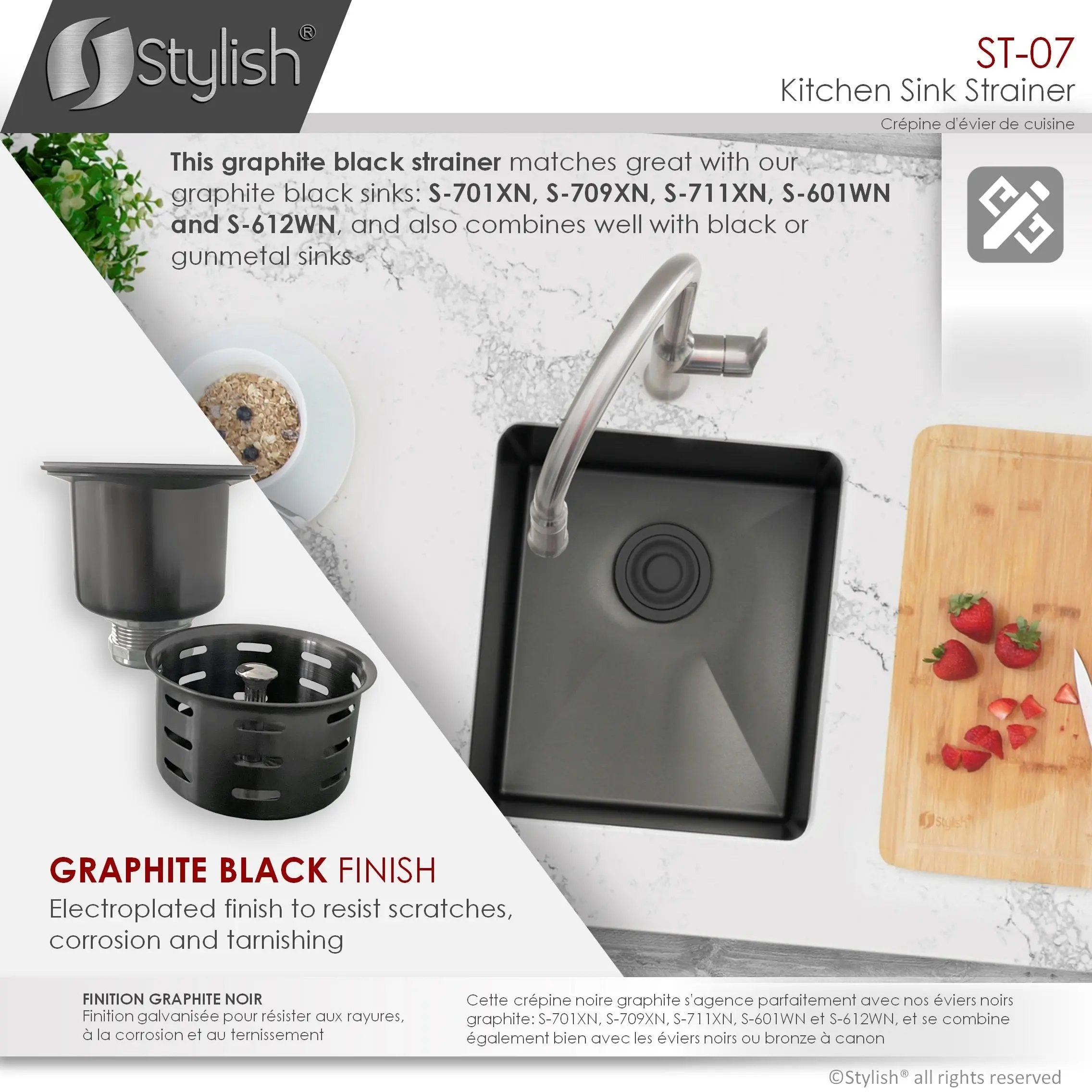 Stylish 3.5" Round Graphite Black Strainer with Deep Removable Basket - Plumbing Market