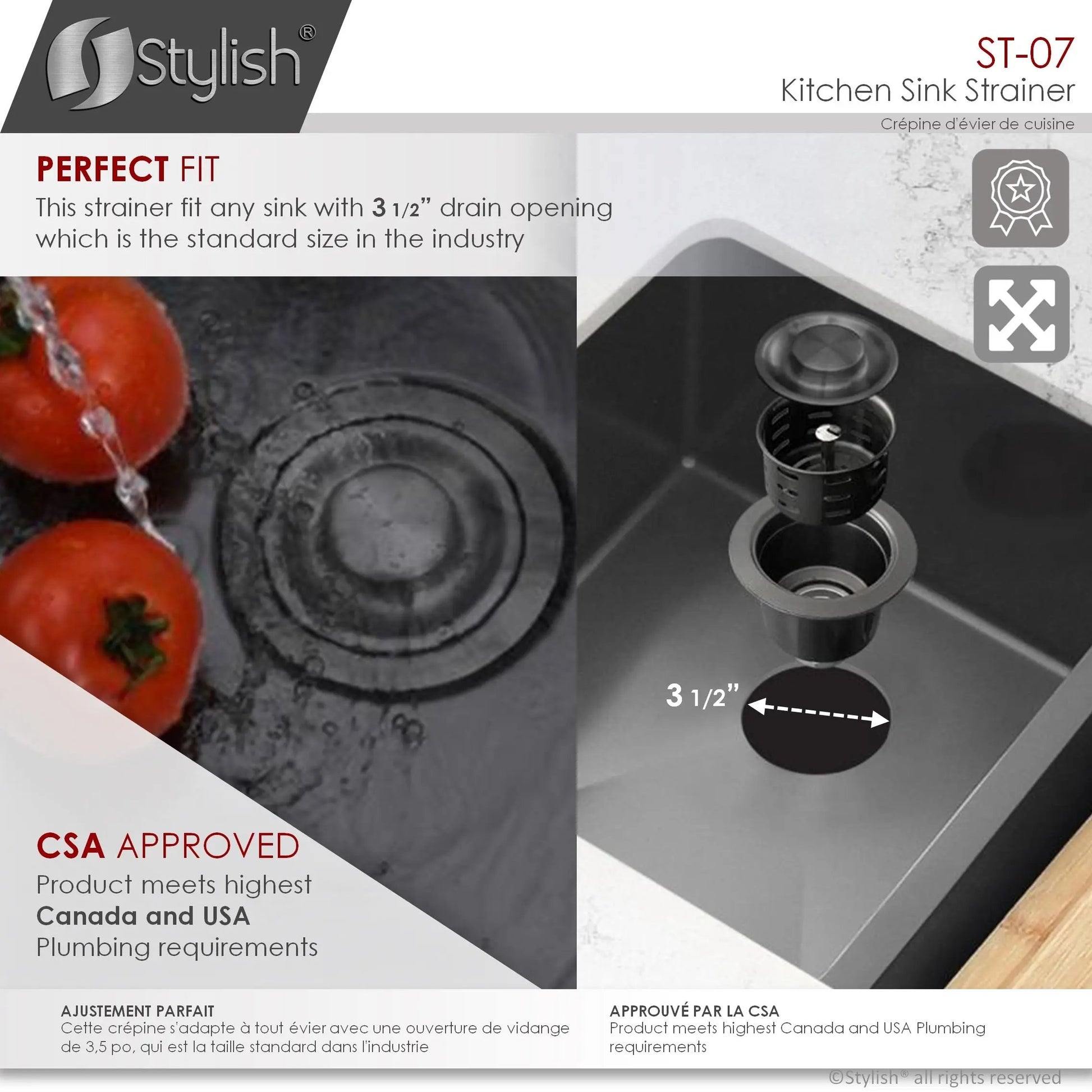 Stylish 3.5" Round Graphite Black Strainer with Deep Removable Basket - Plumbing Market
