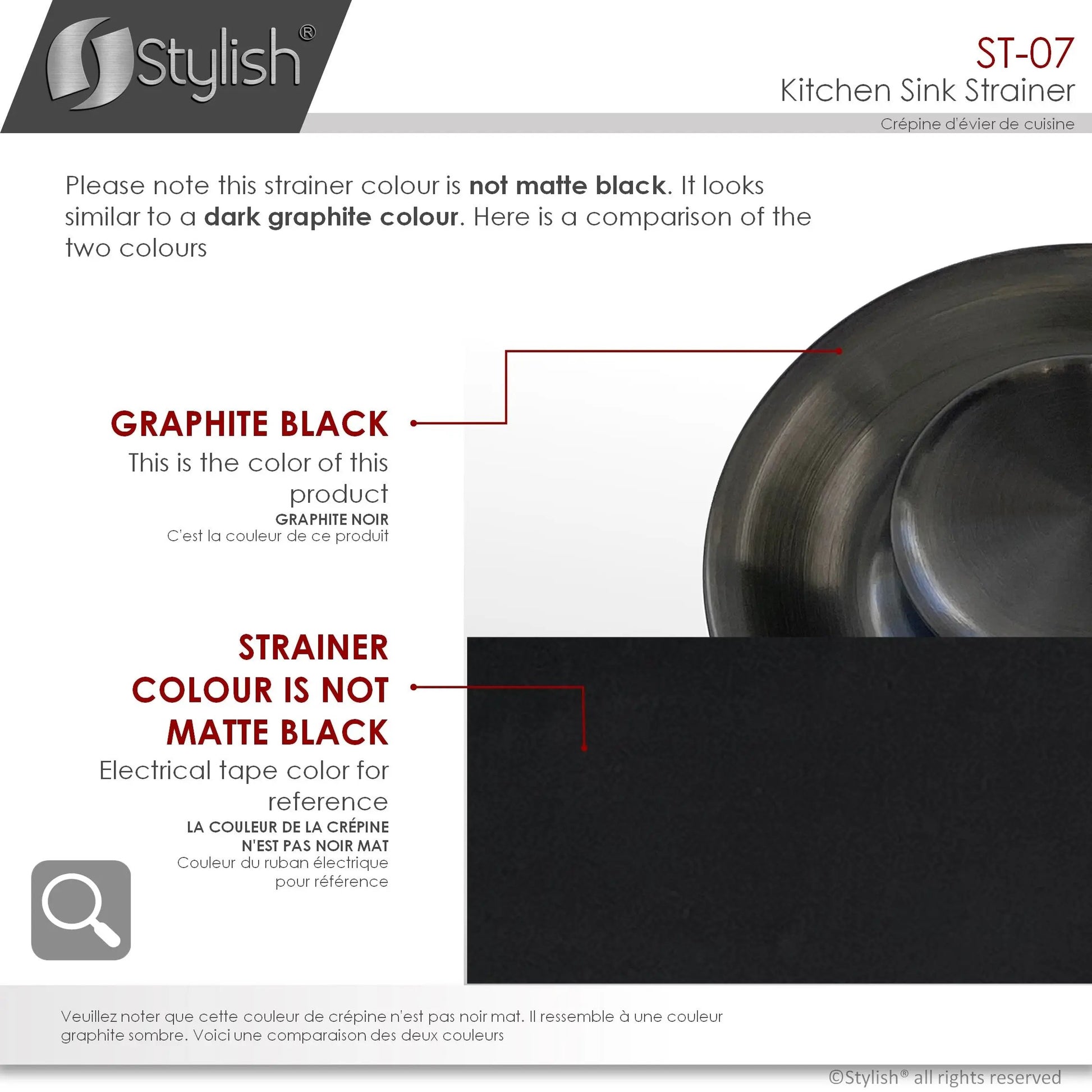 Stylish 3.5" Round Graphite Black Strainer with Deep Removable Basket - Plumbing Market