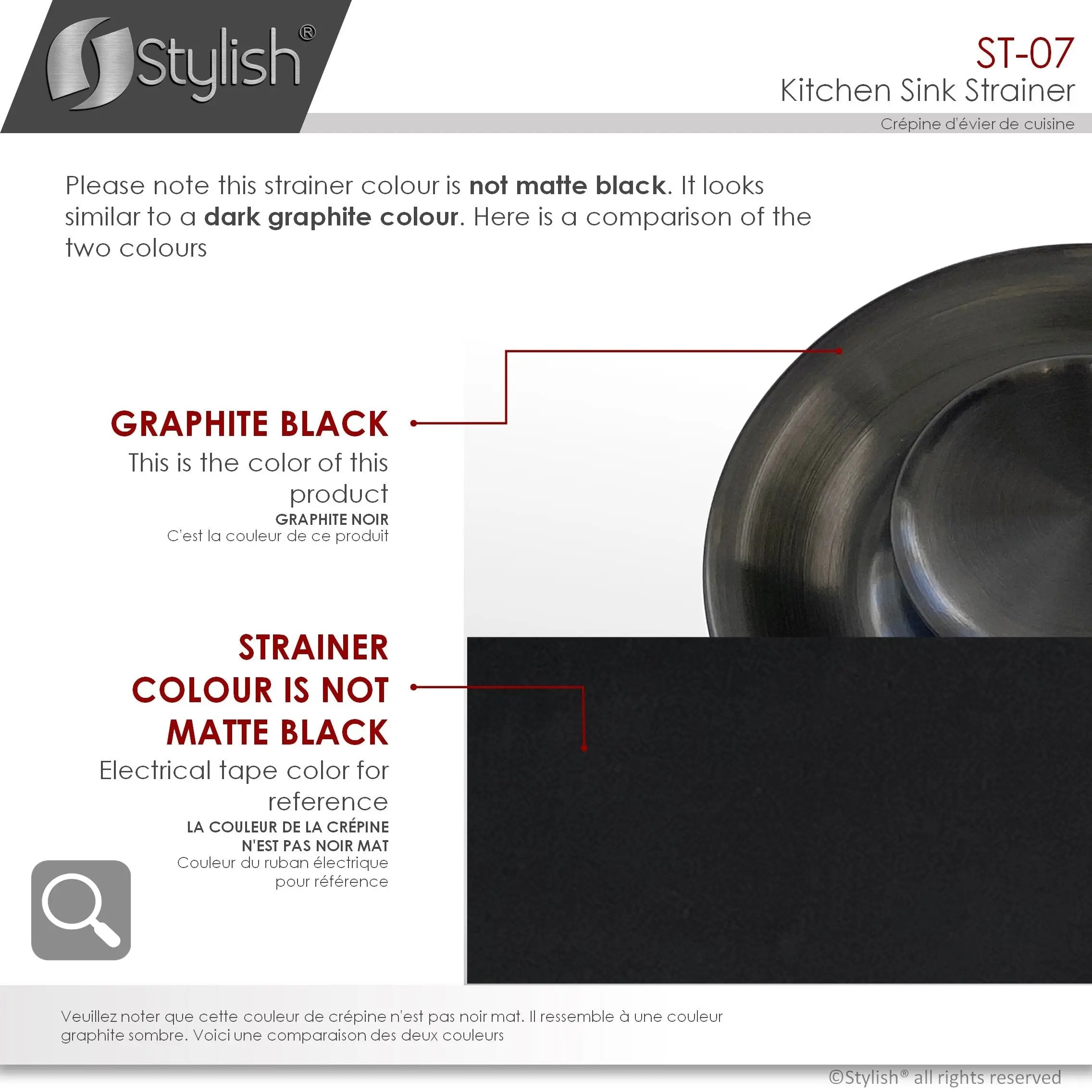 Stylish 3.5" Round Graphite Black Strainer with Deep Removable Basket - Plumbing Market