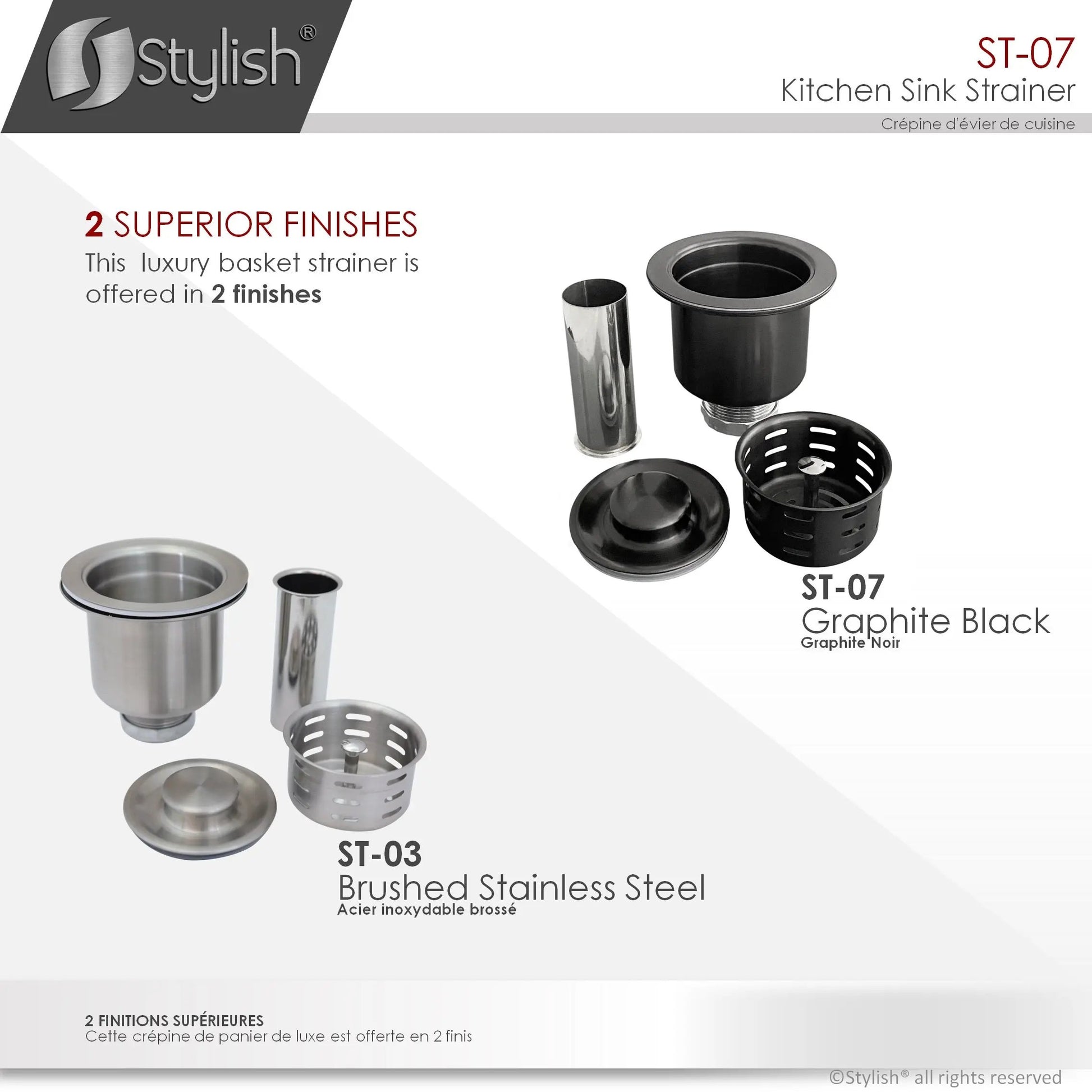 Stylish 3.5" Round Graphite Black Strainer with Deep Removable Basket - Plumbing Market