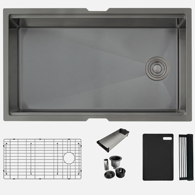 Stylish 33 Inch Graphite Black Kitchen Sink Workstation S-613WNK - Plumbing Market