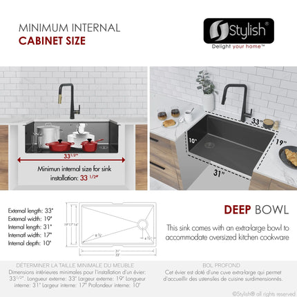 Stylish 33 Inch Graphite Black Kitchen Sink Workstation S-613WNK - Plumbing Market