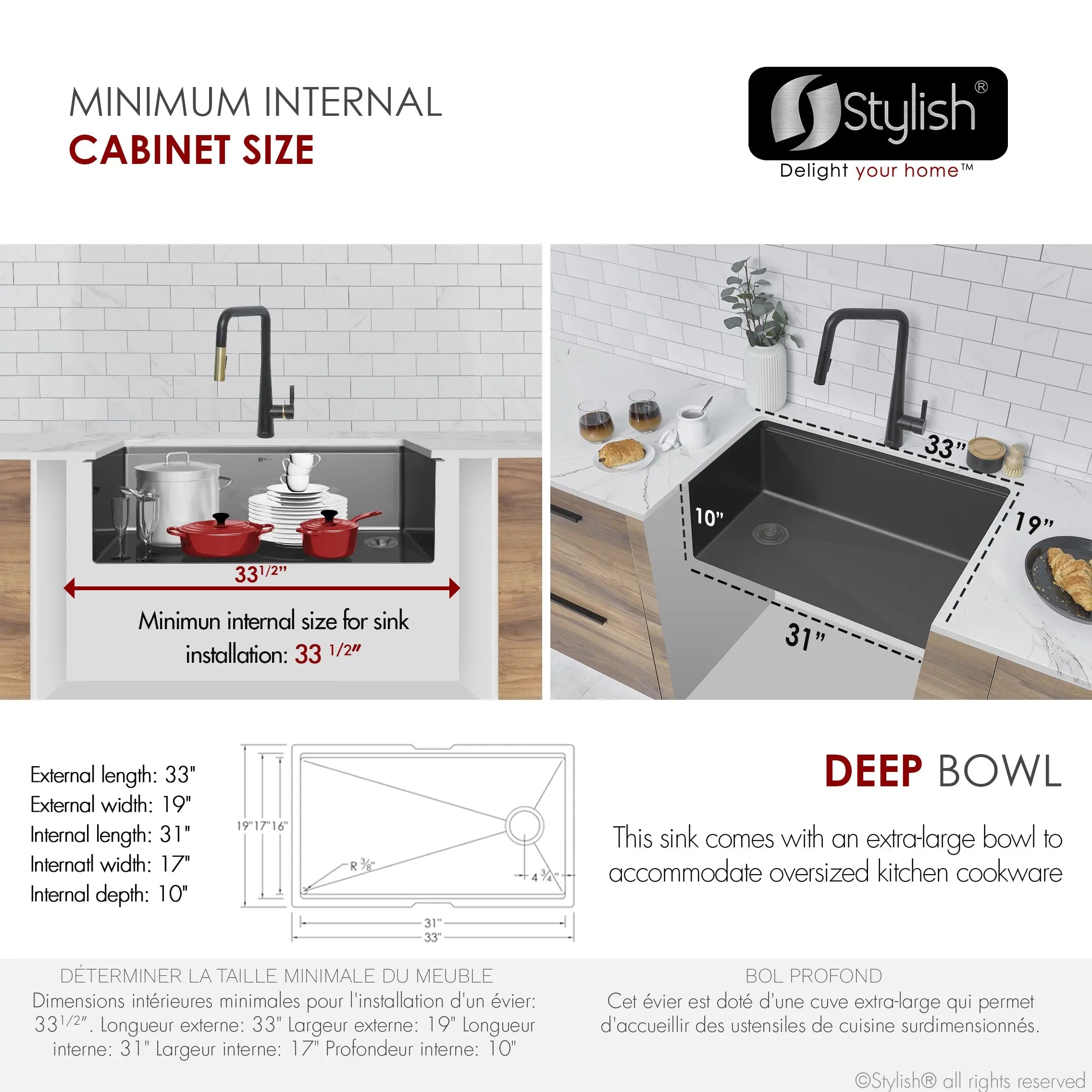 Stylish 33 Inch Graphite Black Kitchen Sink Workstation S-613WNK - Plumbing Market