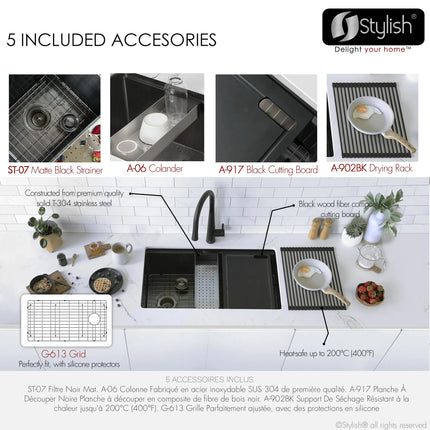 Stylish 33 Inch Graphite Black Kitchen Sink Workstation S-613WNK - Plumbing Market