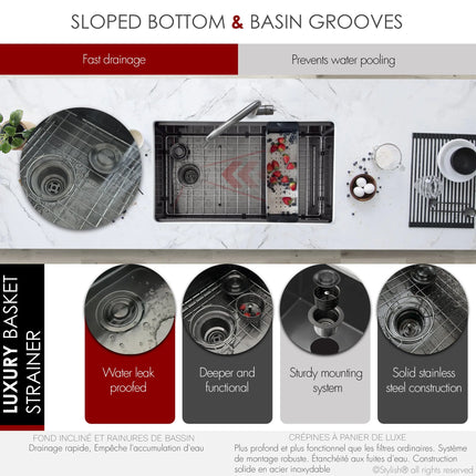 Stylish 33 Inch Graphite Black Kitchen Sink Workstation S-613WNK - Plumbing Market