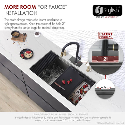 Stylish 33 Inch Graphite Black Kitchen Sink Workstation S-613WNK - Plumbing Market