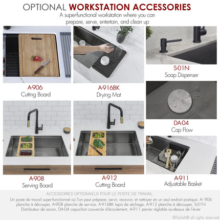 Stylish 33 Inch Graphite Black Kitchen Sink Workstation S-613WNK - Plumbing Market