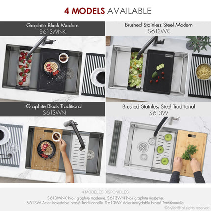 Stylish 33 Inch Graphite Black Kitchen Sink Workstation S-613WNK - Plumbing Market