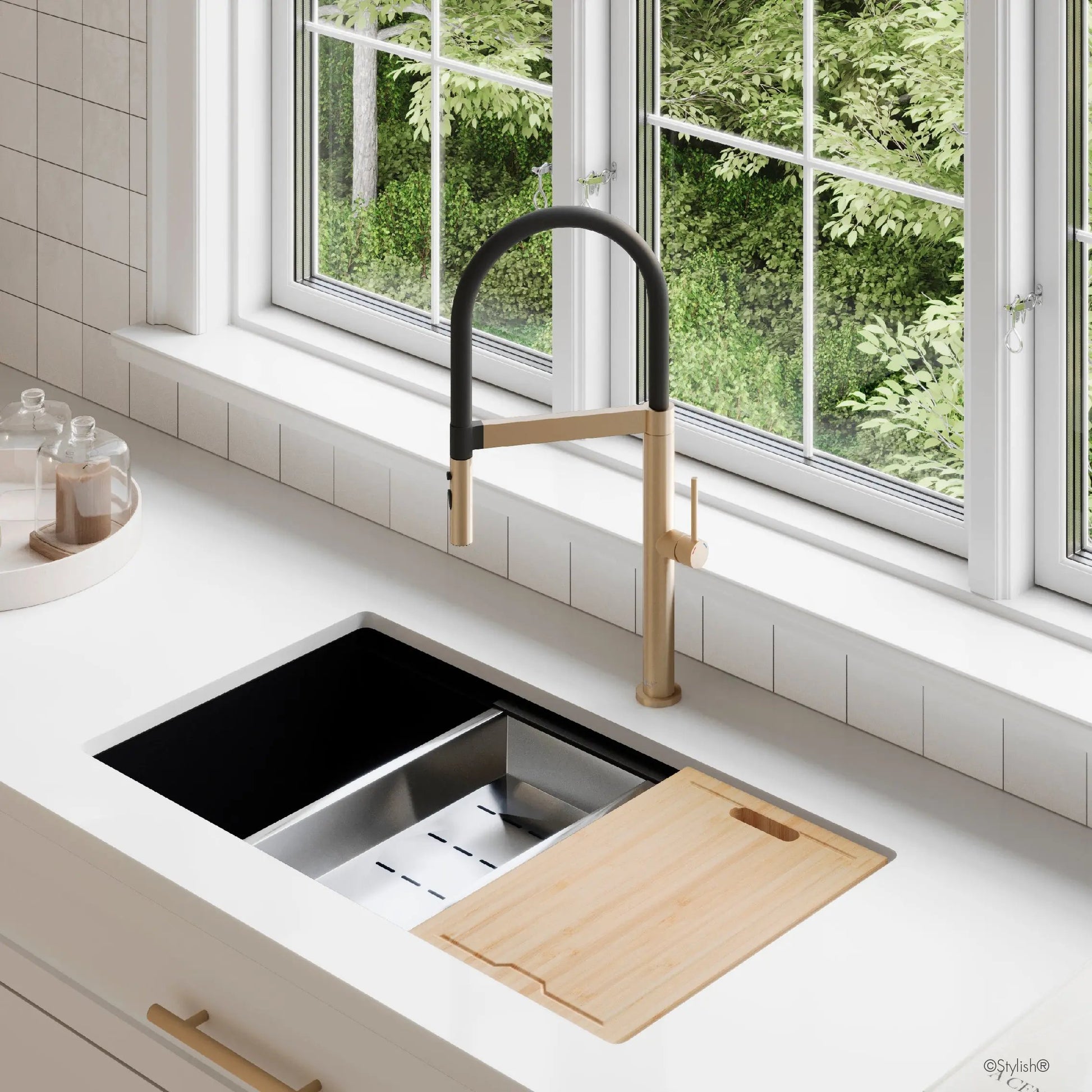 Stylish Carpi Single Handle Pull Out Spray Kitchen Faucet Brushed Gold - Plumbing Market