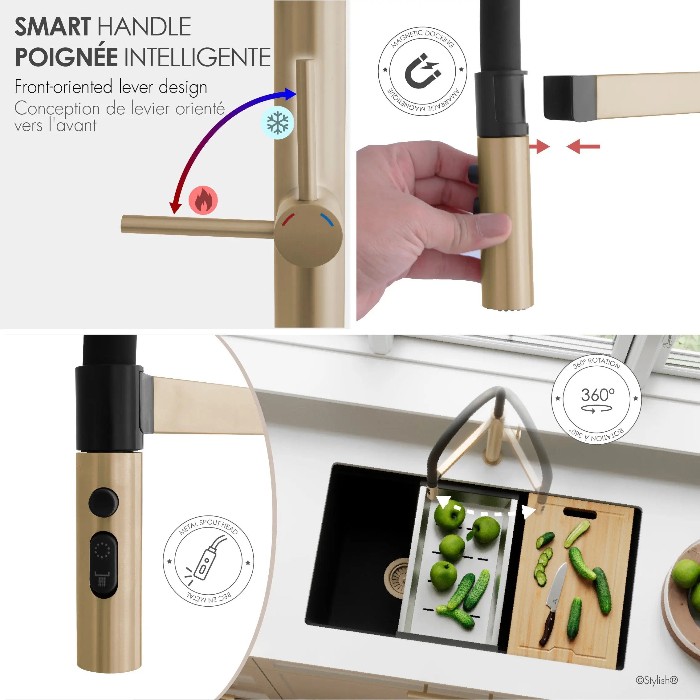Stylish Carpi Single Handle Pull Out Spray Kitchen Faucet Brushed Gold - Plumbing Market
