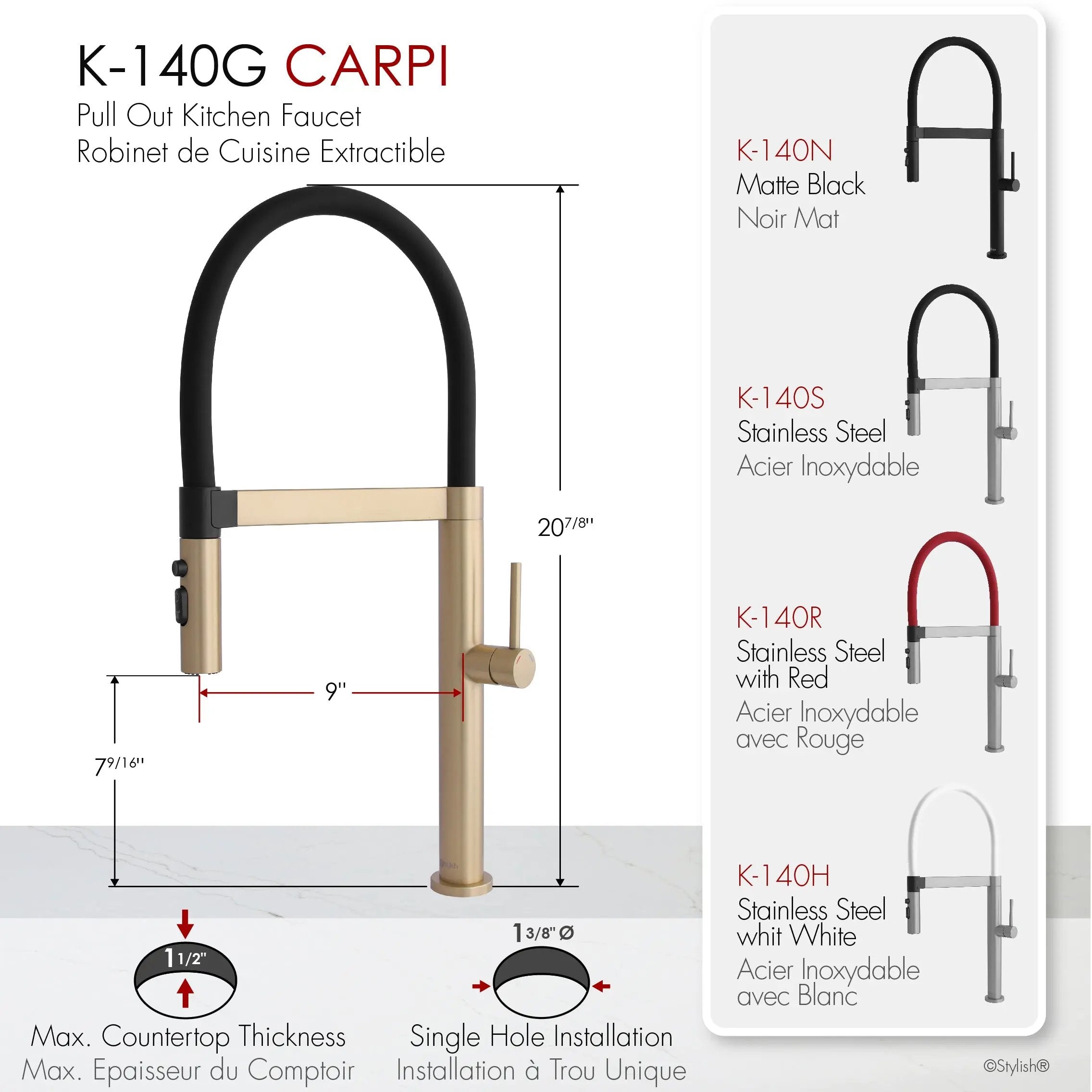Stylish Carpi Single Handle Pull Out Spray Kitchen Faucet Brushed Gold - Plumbing Market