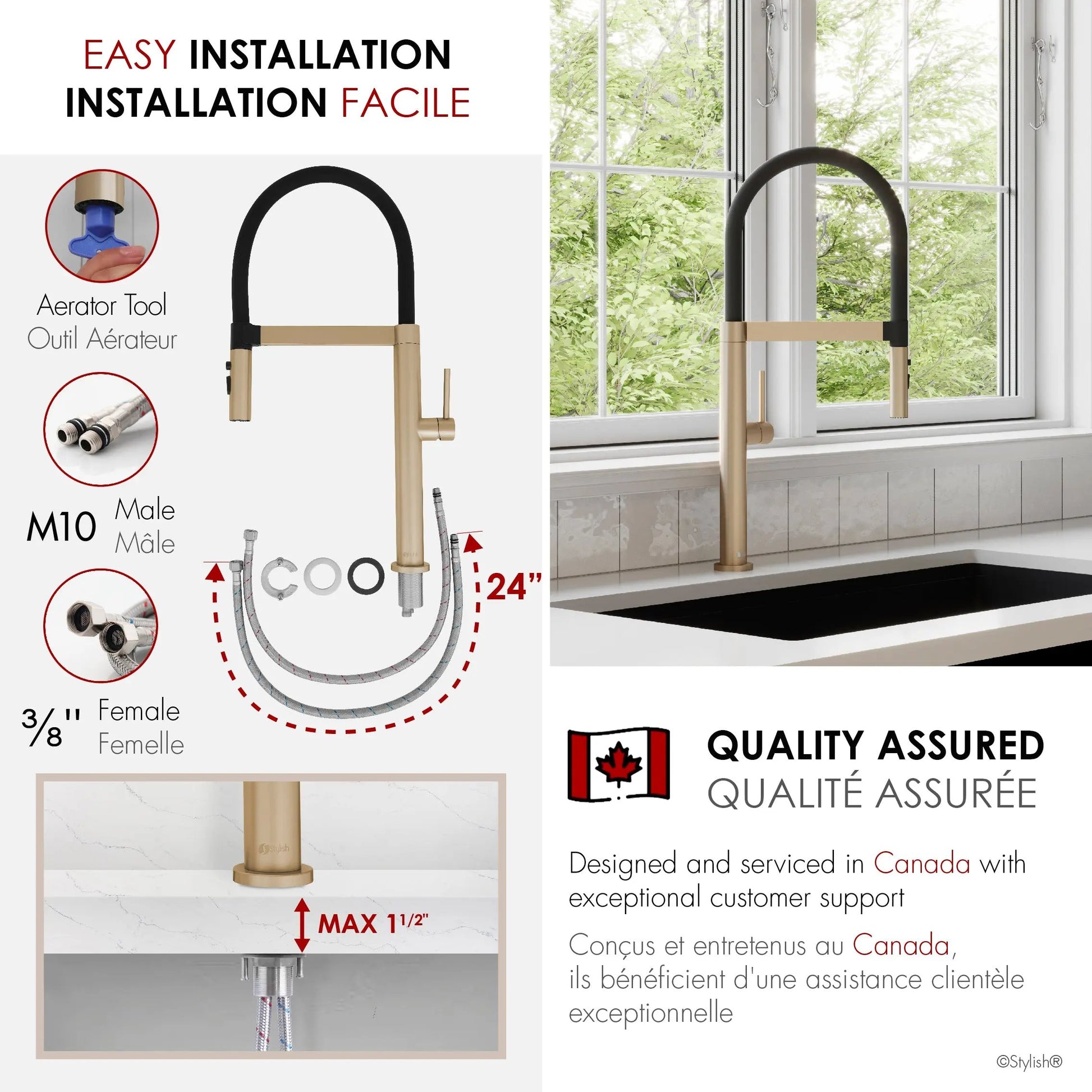 Stylish Carpi Single Handle Pull Out Spray Kitchen Faucet Brushed Gold - Plumbing Market