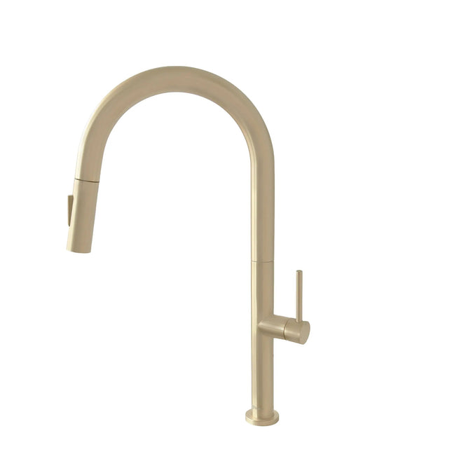 Stylish Catania Single Handle Brushed Gold Pull Down Kitchen Faucet - Plumbing Market