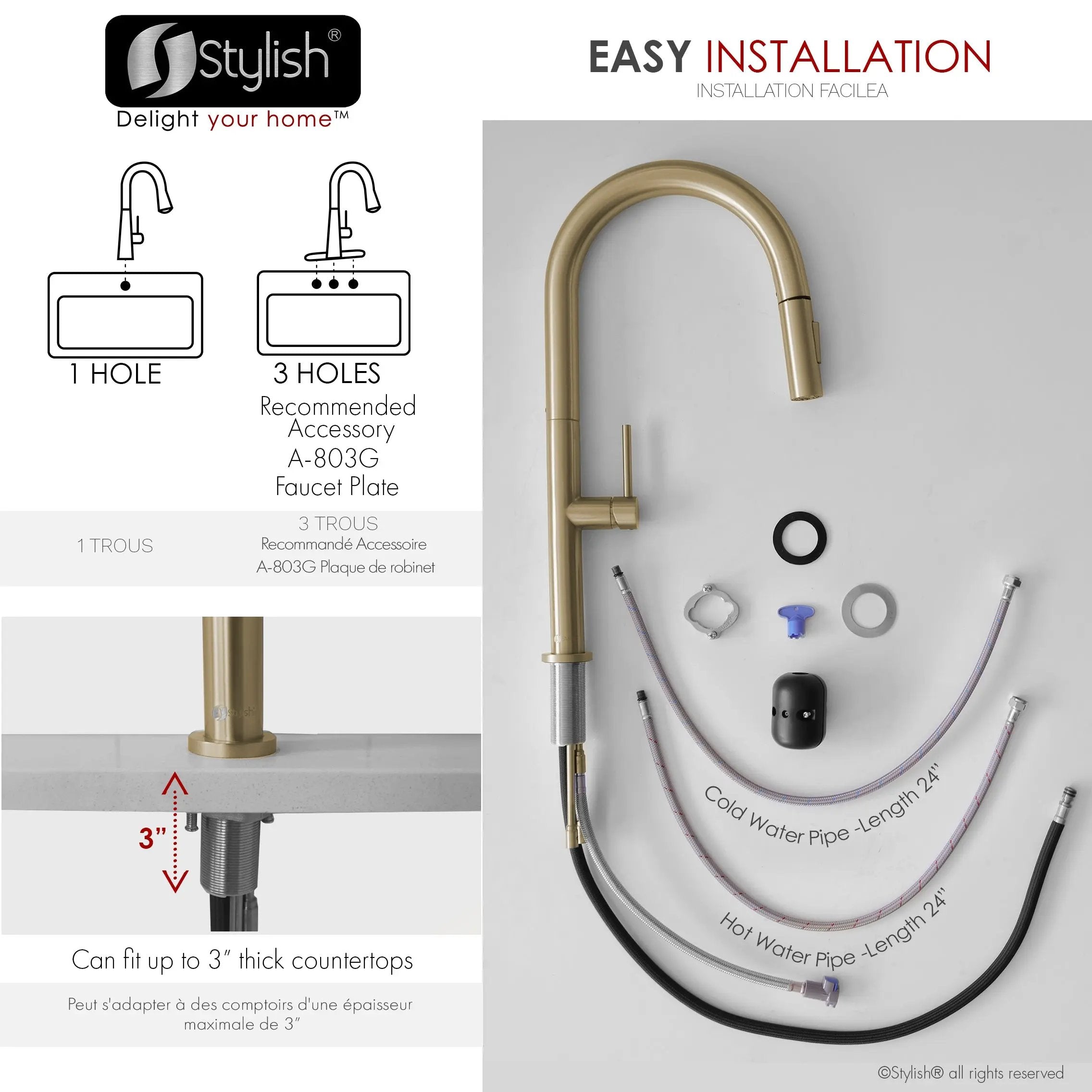 Stylish Catania Single Handle Brushed Gold Pull Down Kitchen Faucet - Plumbing Market