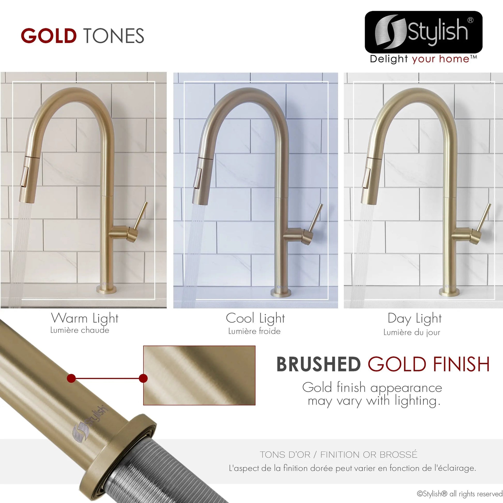 Stylish Catania Single Handle Brushed Gold Pull Down Kitchen Faucet - Plumbing Market