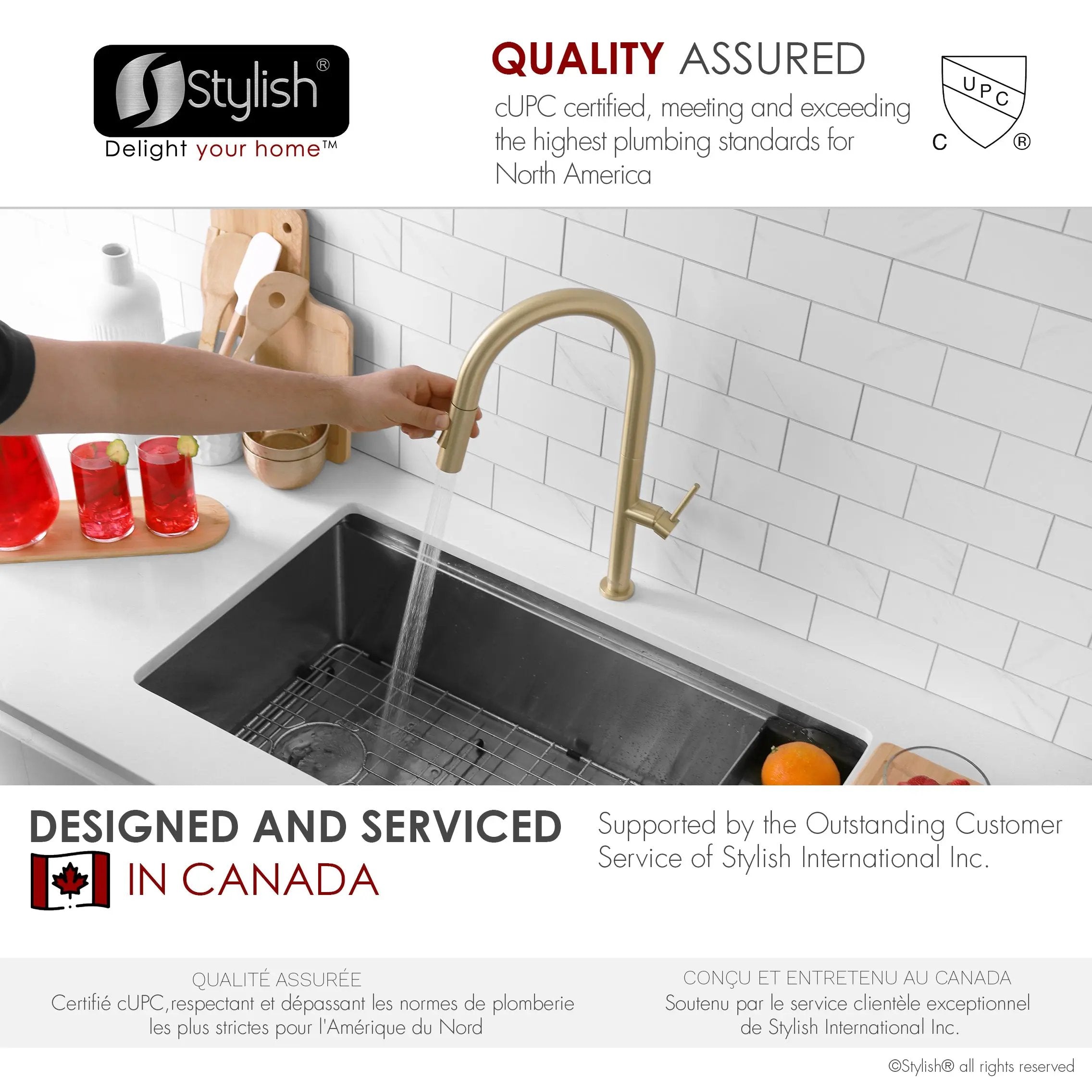 Stylish Catania Single Handle Brushed Gold Pull Down Kitchen Faucet - Plumbing Market