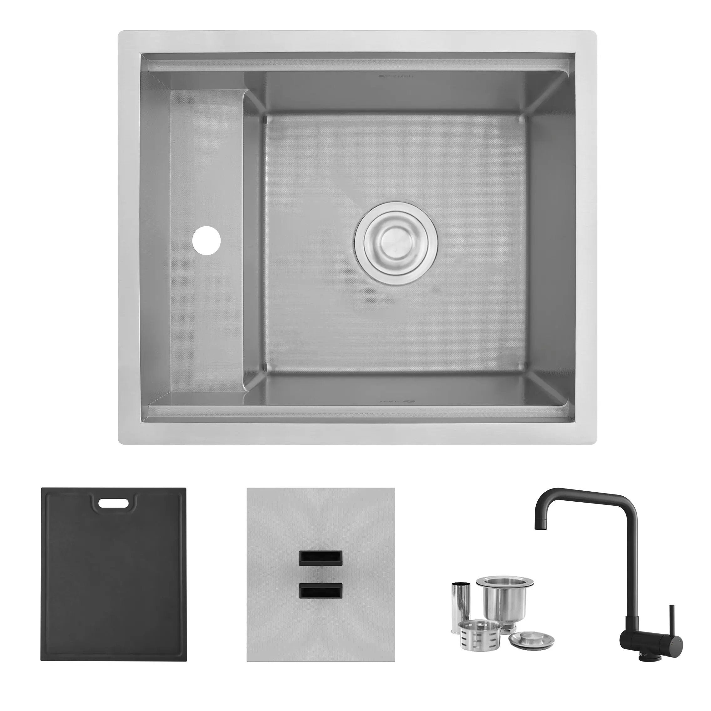 Stylish Concealed Dual-Mount Stainless Steel Utility Sink – 20-Inch, 1-Hole Prep Sink Dura-Tek Finish with Matte Black Faucet - Plumbing Market