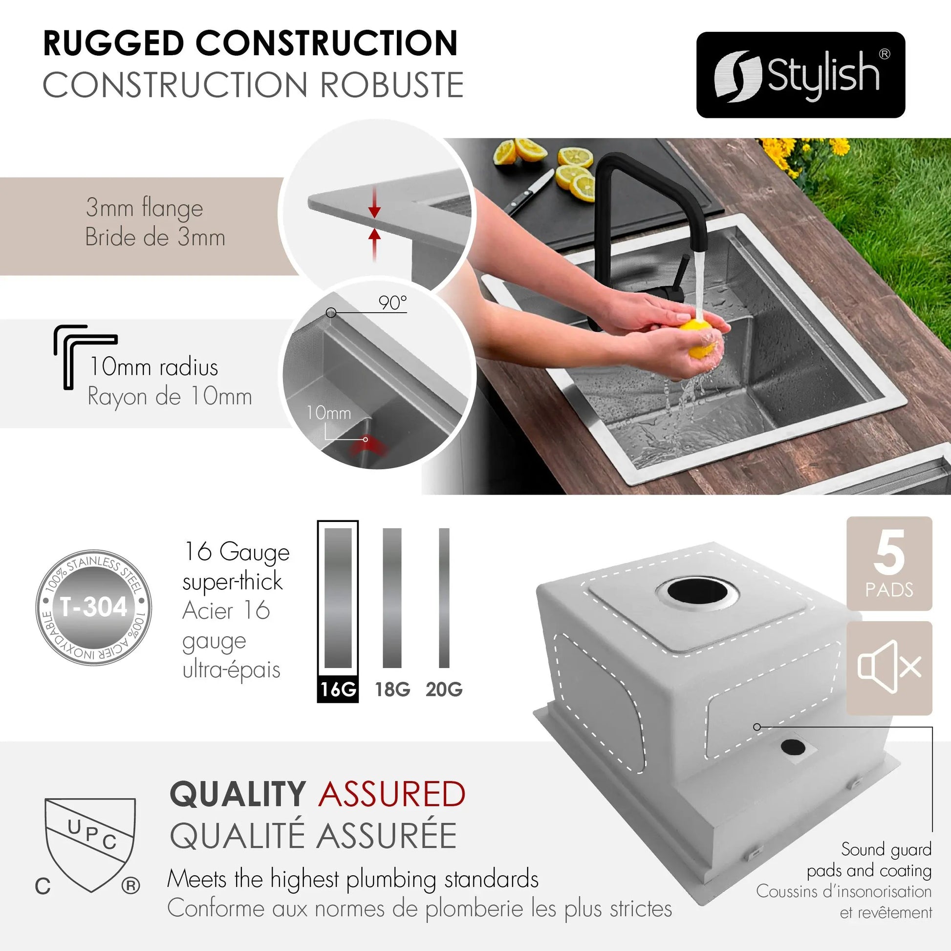 Stylish Concealed Dual-Mount Stainless Steel Utility Sink – 20-Inch, 1-Hole Prep Sink Dura-Tek Finish with Matte Black Faucet - Plumbing Market