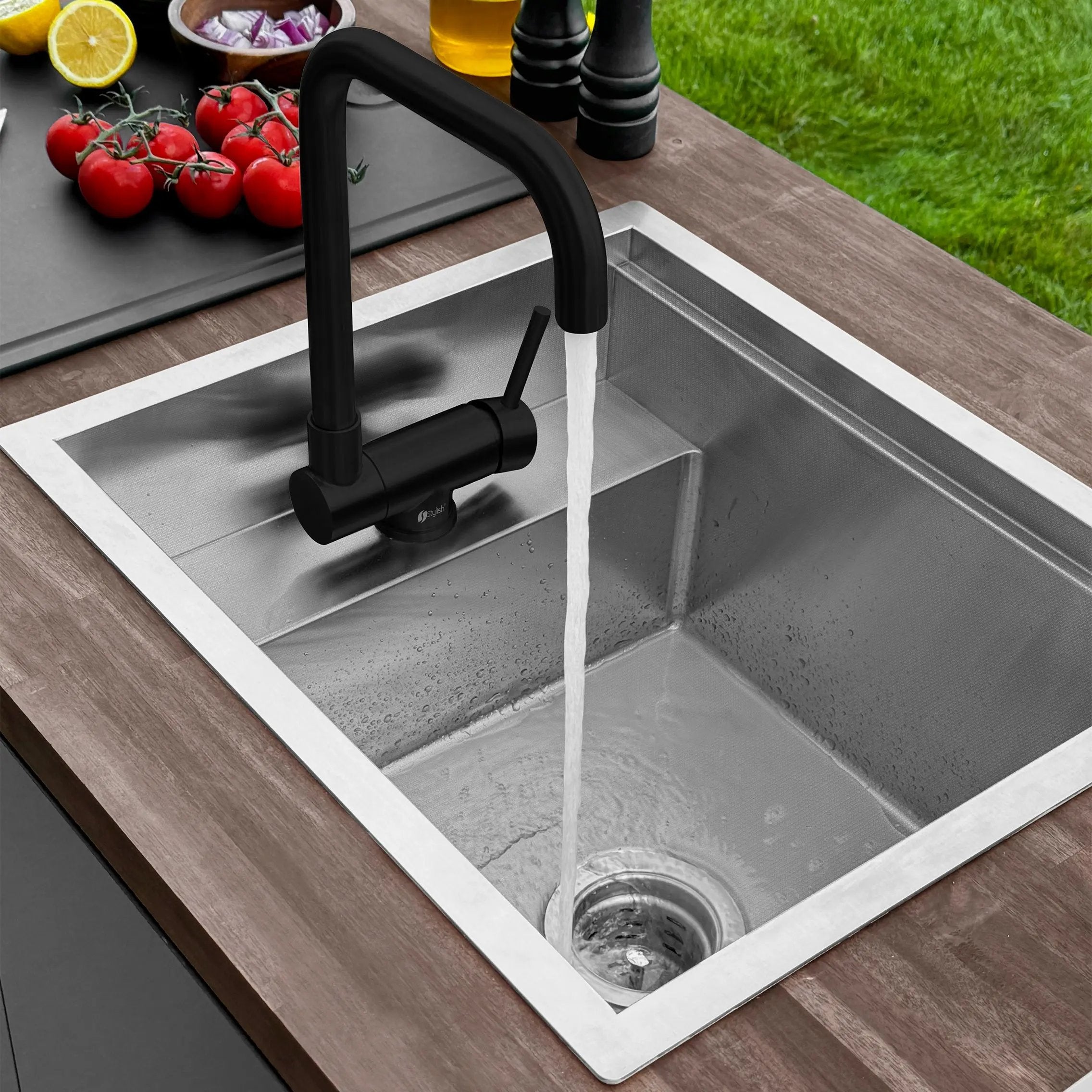 Stylish Concealed Dual-Mount Stainless Steel Utility Sink – 20-Inch, 1-Hole Prep Sink Dura-Tek Finish with Matte Black Faucet - Plumbing Market