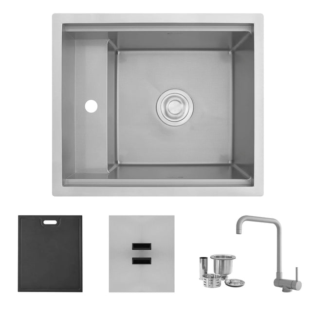 Stylish Concealed Dual-Mount Stainless Steel Utility Sink – 20-Inch, 1-Hole Prep Sink Dura-Tek Finish with Stainless Steel Faucet. - Plumbing Market