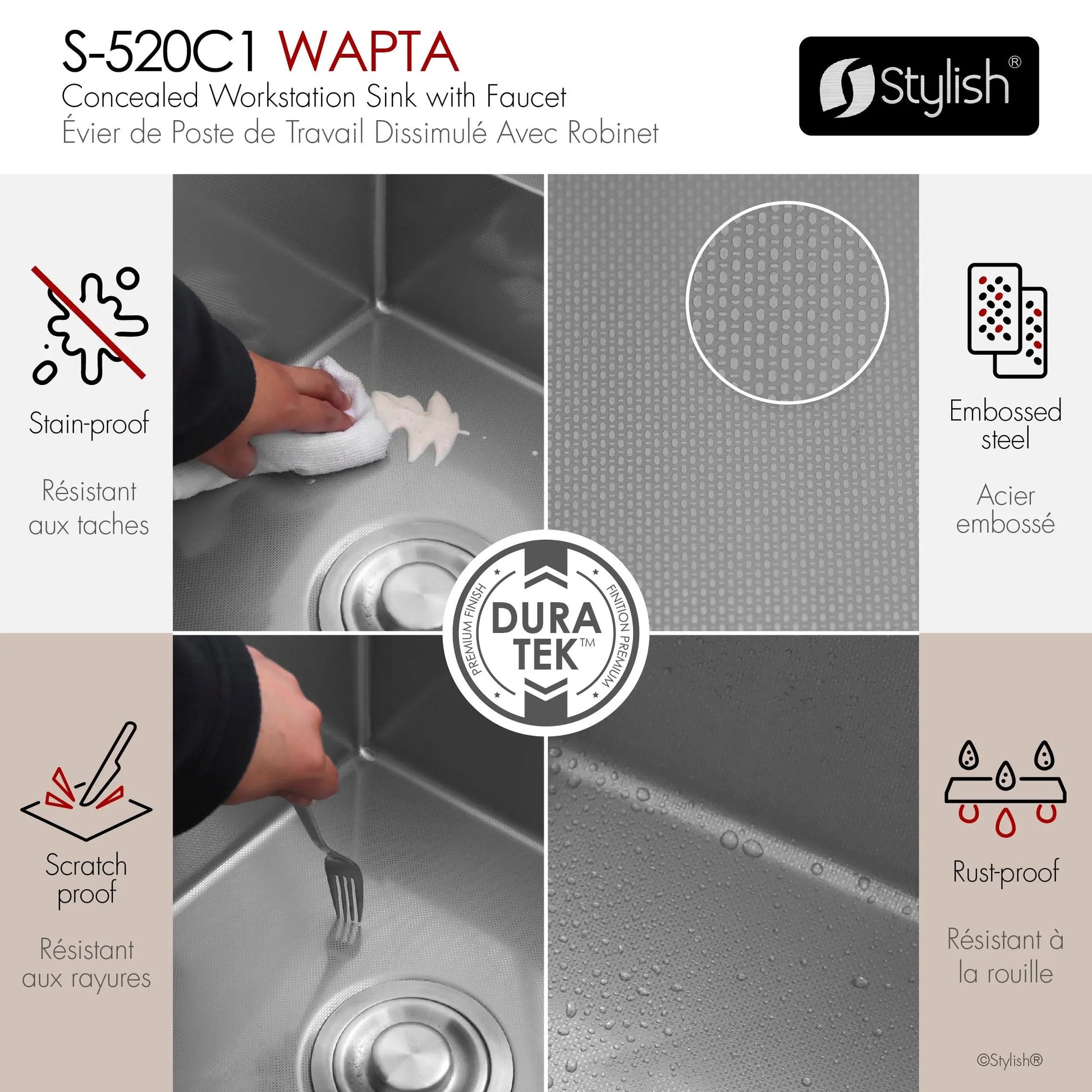 Stylish Concealed Dual-Mount Stainless Steel Utility Sink – 20-Inch, 1-Hole Prep Sink Dura-Tek Finish with Stainless Steel Faucet. - Plumbing Market