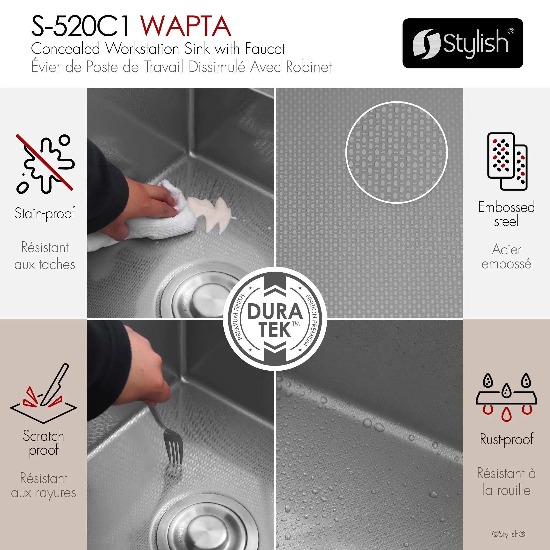 Stylish Concealed Dual-Mount Stainless Steel Utility Sink – 20-Inch, 1-Hole Prep Sink Dura-Tek Finish with Stainless Steel Faucet. - Plumbing Market