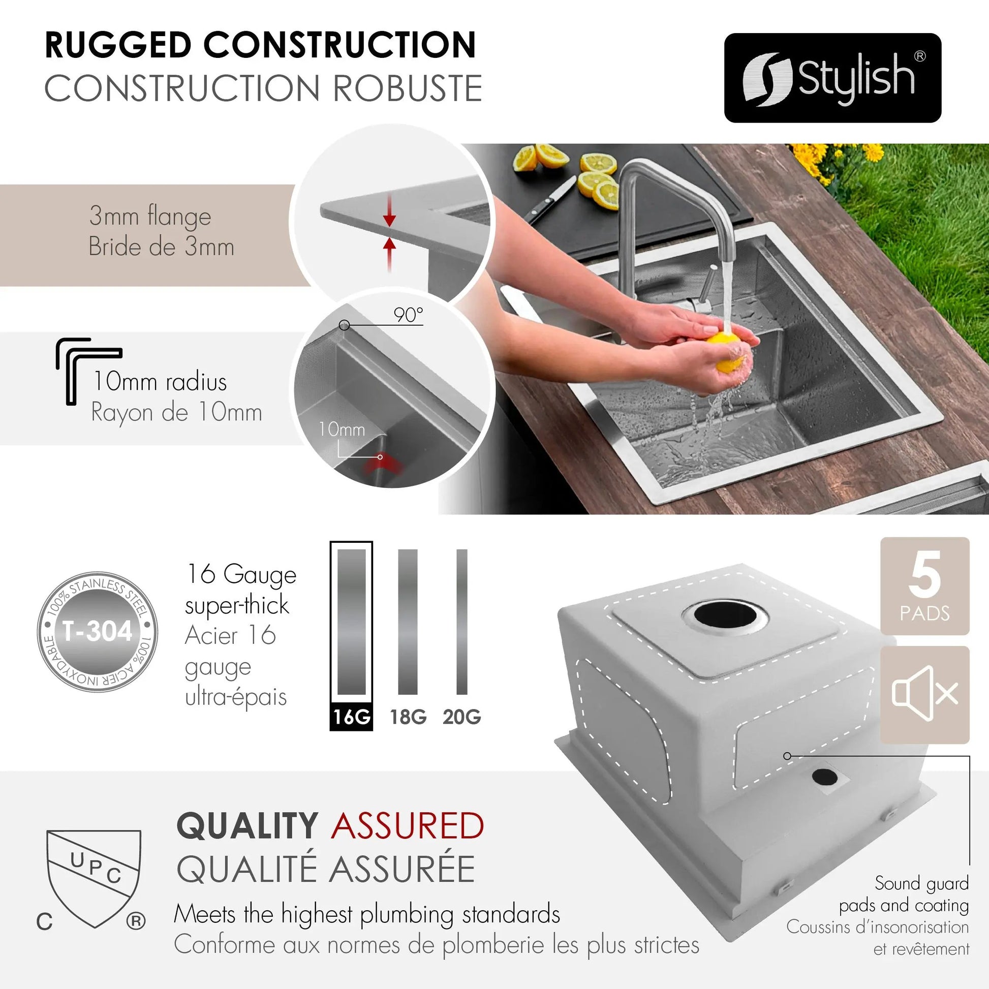 Stylish Concealed Dual-Mount Stainless Steel Utility Sink – 20-Inch, 1-Hole Prep Sink Dura-Tek Finish with Stainless Steel Faucet. - Plumbing Market