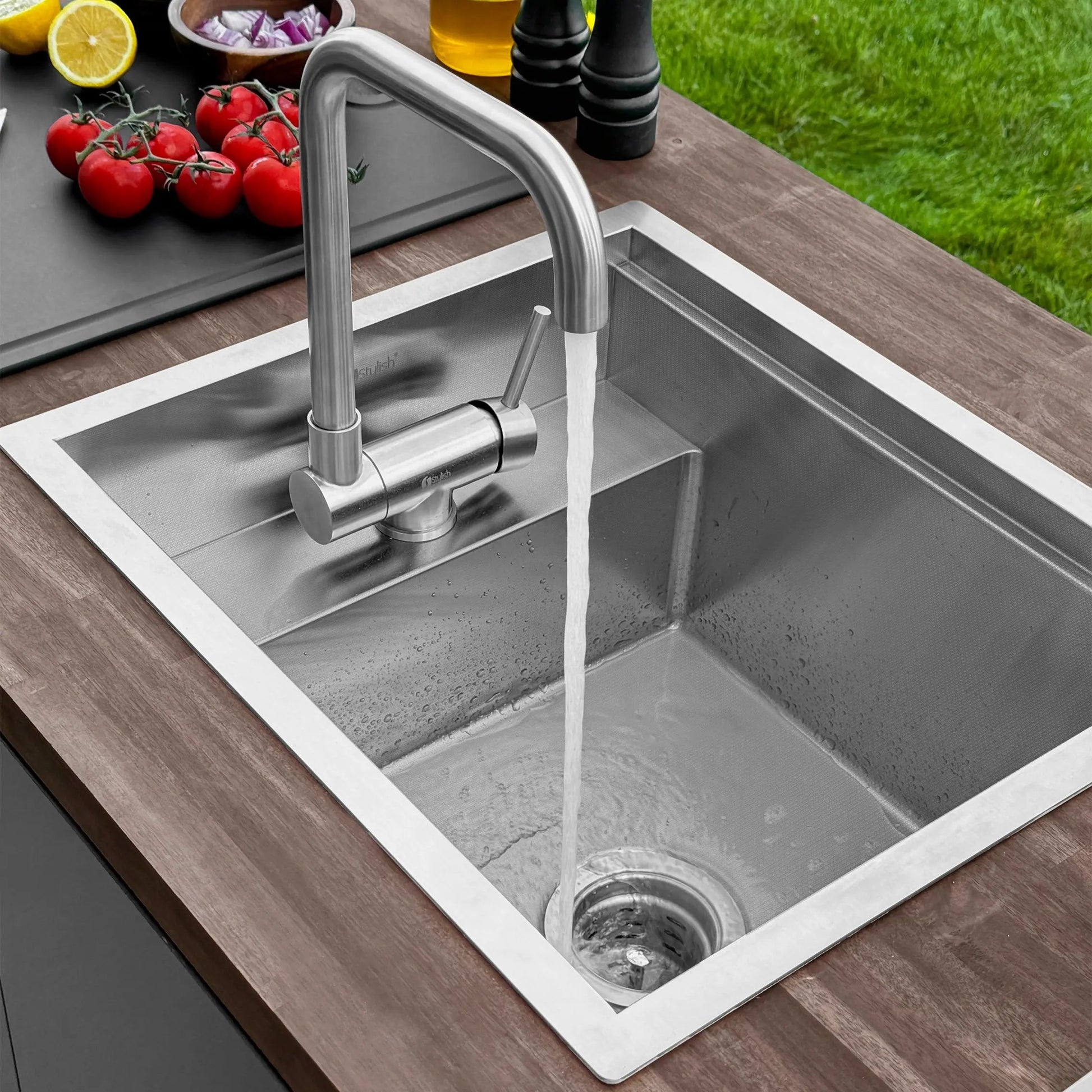 Stylish Concealed Dual-Mount Stainless Steel Utility Sink – 20-Inch, 1-Hole Prep Sink Dura-Tek Finish with Stainless Steel Faucet. - Plumbing Market
